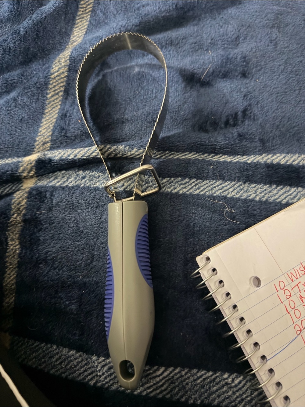 Gray and Blue Pet Deshedding Tool with Wrist Strap